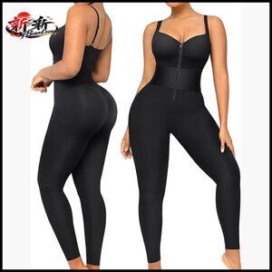 Tummy Control Jumpsuit with ElasticFuse Waistband, V-Neck, Adjustable Straps